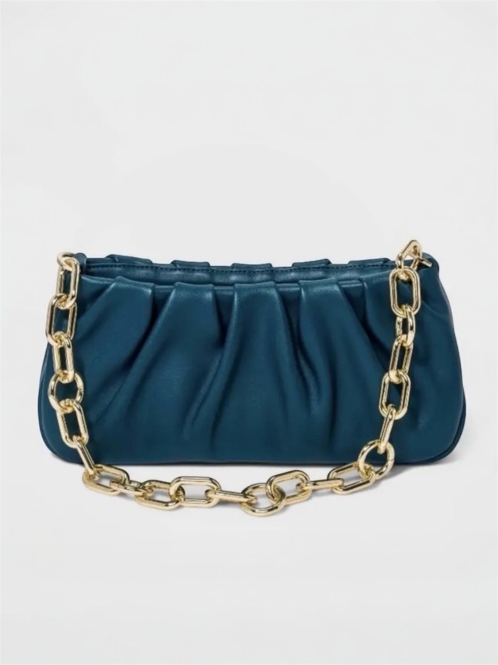 a new day Teal Ruched Small Shoulder Bag Purse with Gold Chain Strap